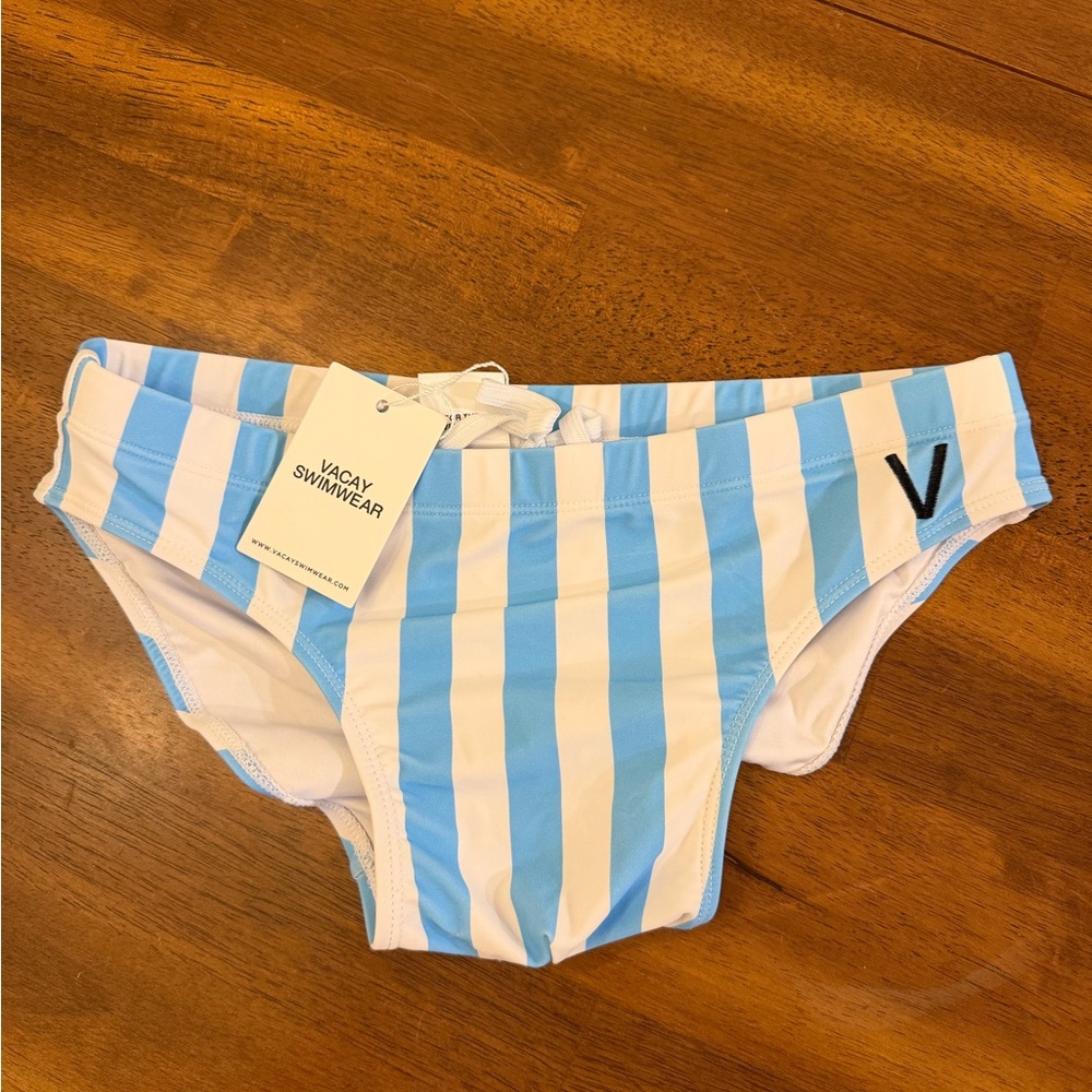 NWT Vacay Swimwear Blue and White Striped Men's Swimwear